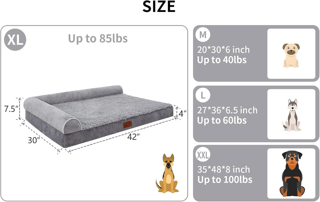 Orthopedic Dog Bed, Pet Sofa with Bolster for Extra Large Dogs