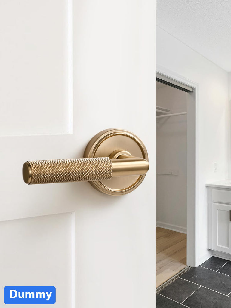 Knurled Door Lever Champagne Bronze Double Dummy Door Handle, 1 Pack