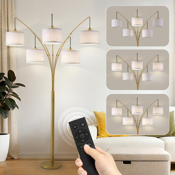 Gold Floor Lamps, 4000LM Super Bright Arc Floor Lamp with Remote Control, Large Tall Floor Lamps with Stepless