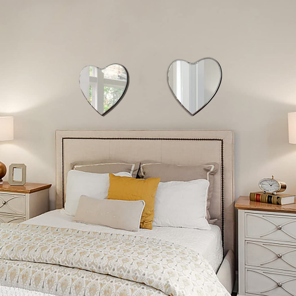 Heart Shaped Mirror with Iron Chain for Wall Decor 12x12 inch 2 Pack Wall Hang Real Glass Frameless Decorative Accent