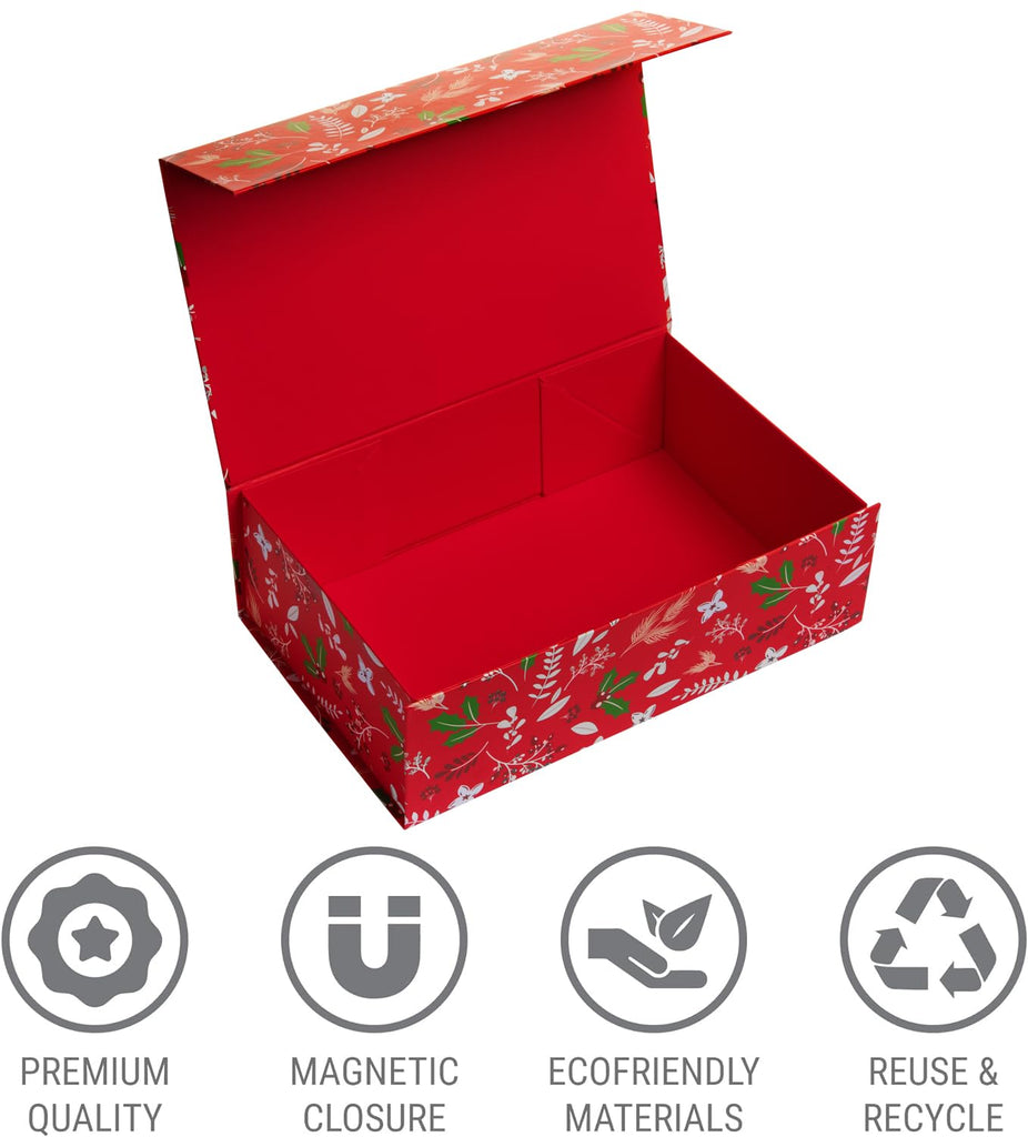 Christmas Gift Box with Magnetic Lid 3-Pack | Red Decorative Gift Boxes for Presents, Holiday Gifts, Treats