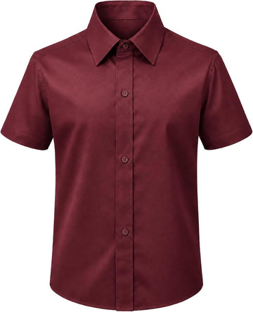 Boys Classic Short Sleeve Button Down Casual Solid Dress Shirt