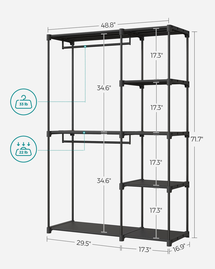 Portable Closet, Storage Organizer, 48.8 x 16.9 x 71.7 Inches