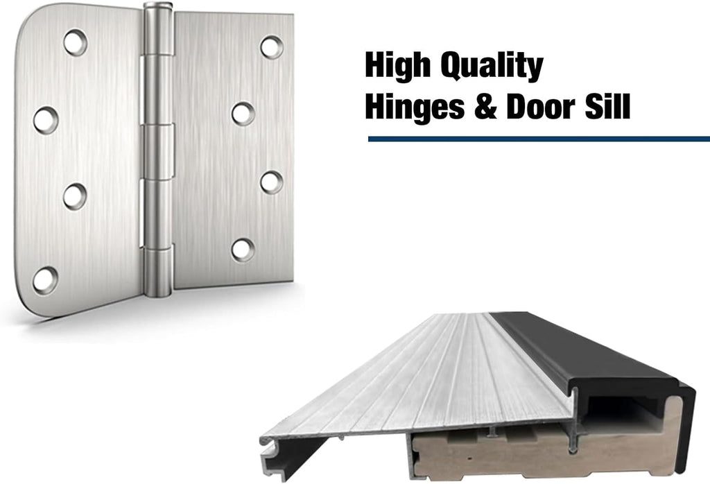 Fiberglass Entry Door Left Hand Inswing, 36 x 80, 4 Lite Frosted Glass 4-9/16 in. Vinyl Frame, Contemporary Style for Home's Front Entrance, Black Finished Knock-Down Entry Door