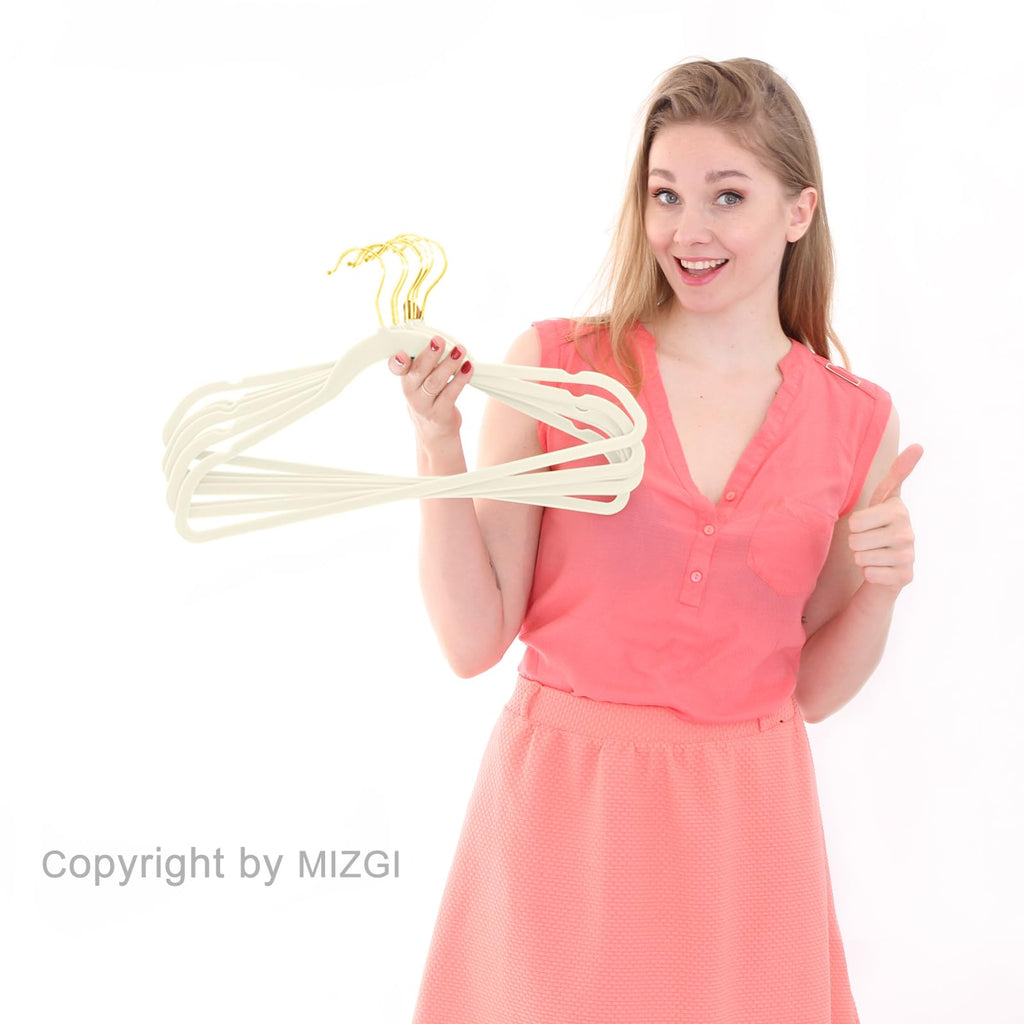 Premium Velvet Hangers Pack 50 Pcs Heavyduty - Non Slip Slimline - Velvet Suit Hangers Ivory - Gold Hooks, Space