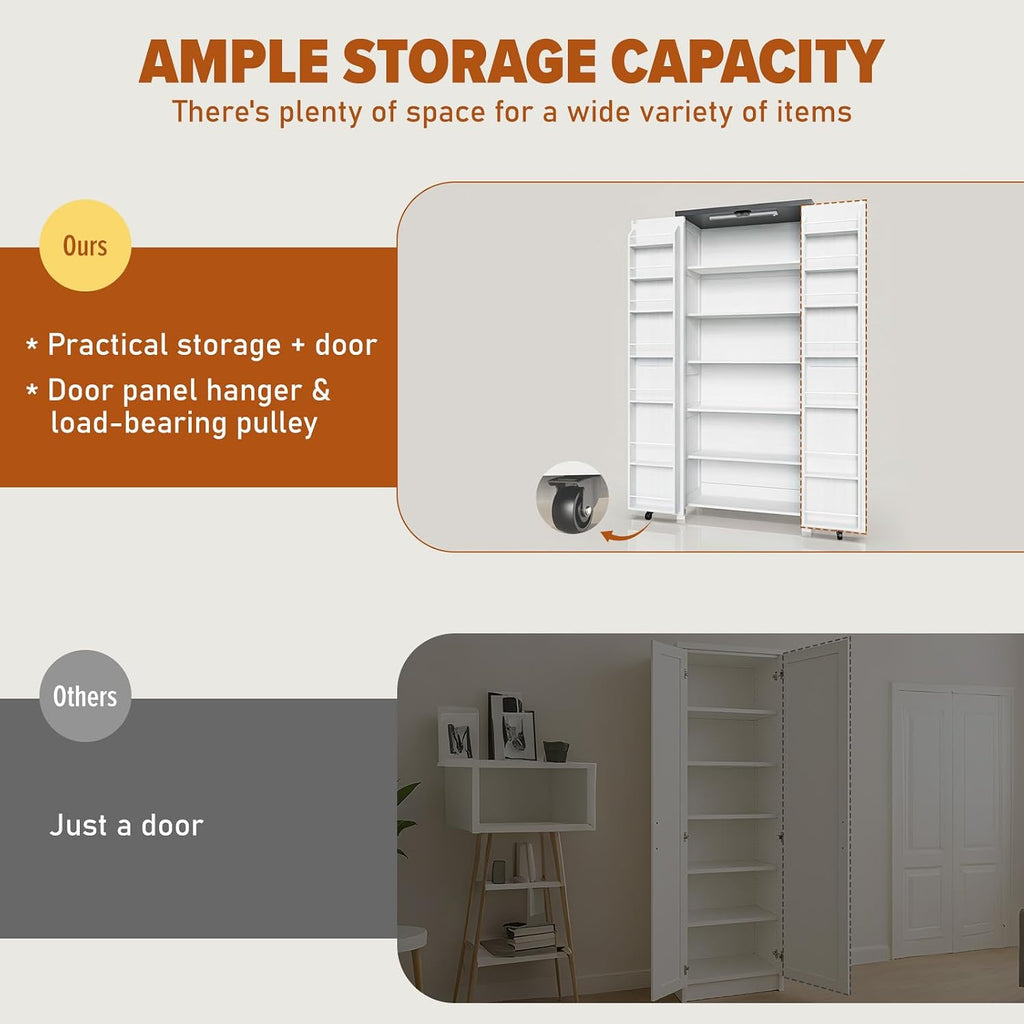 Food Pantry Storage Cabinet with Led Light, 71" Tall Farmhouse Kitchen Pantry Cabinet with Adjustable Shelves, Free
