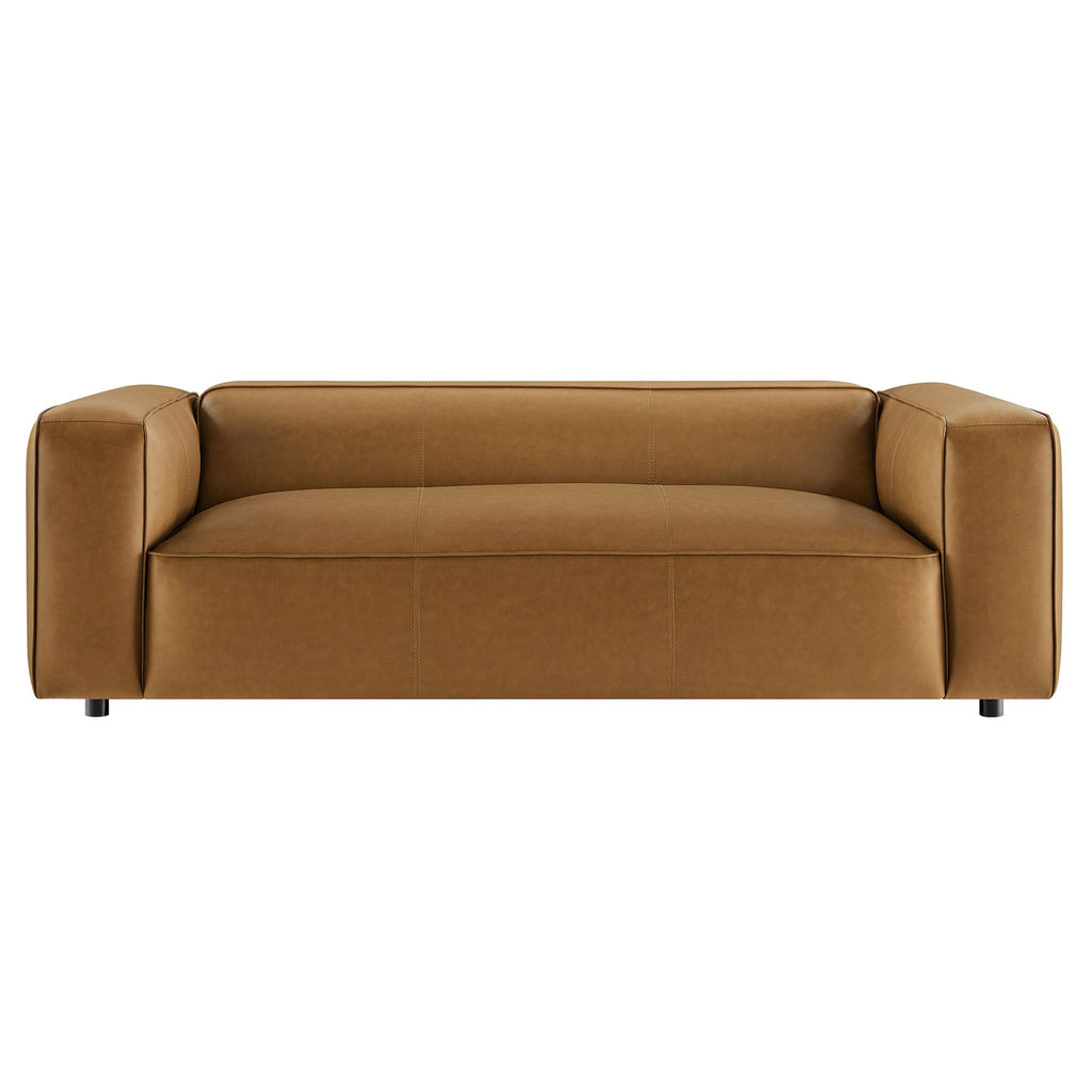 Auren Vegan Leather Sofa in Camel - Faux Leather 3 Seater Couch - 88 Inch Comfy Modern PU Leather Sofa - Oversized