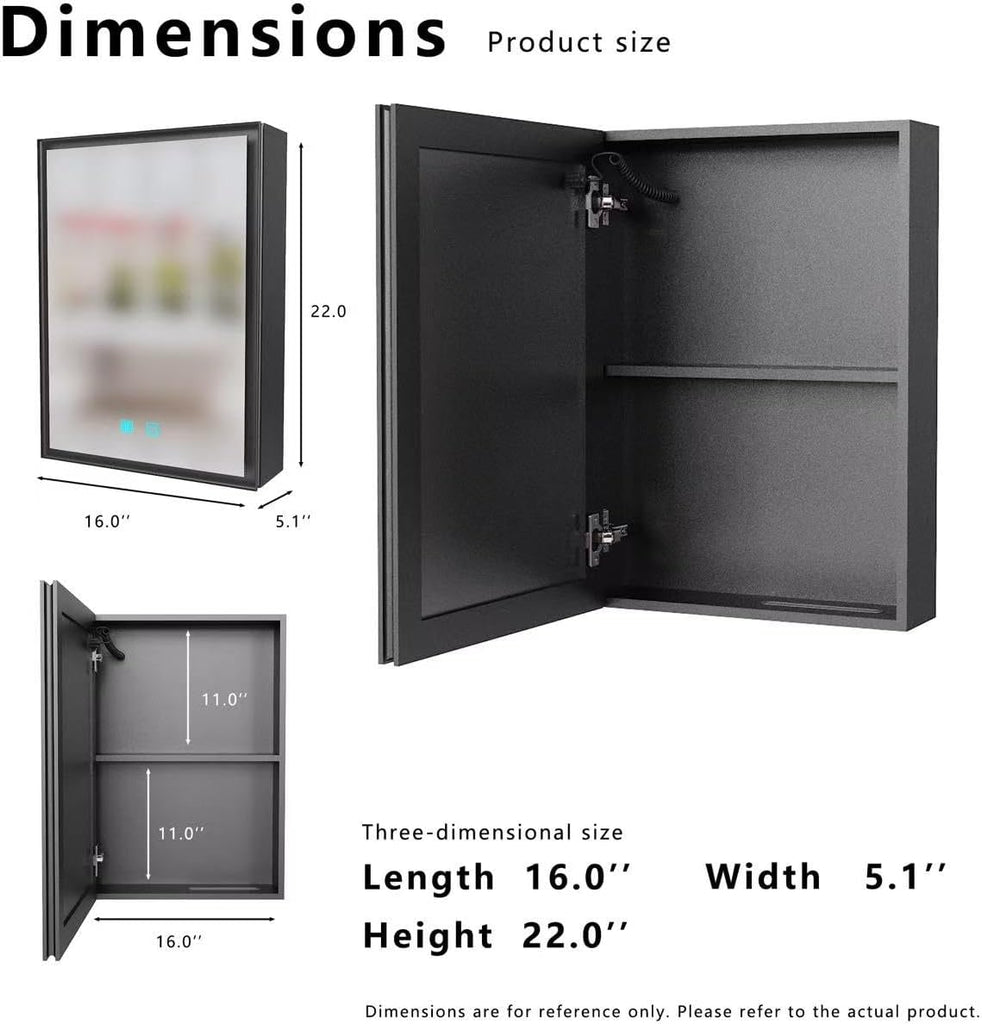 15.98" x 22.05" LED Bathroom Medicine Cabinet, Wall Mounted Mirror Cabinet with White LED Light, Anti-Fog Mirror