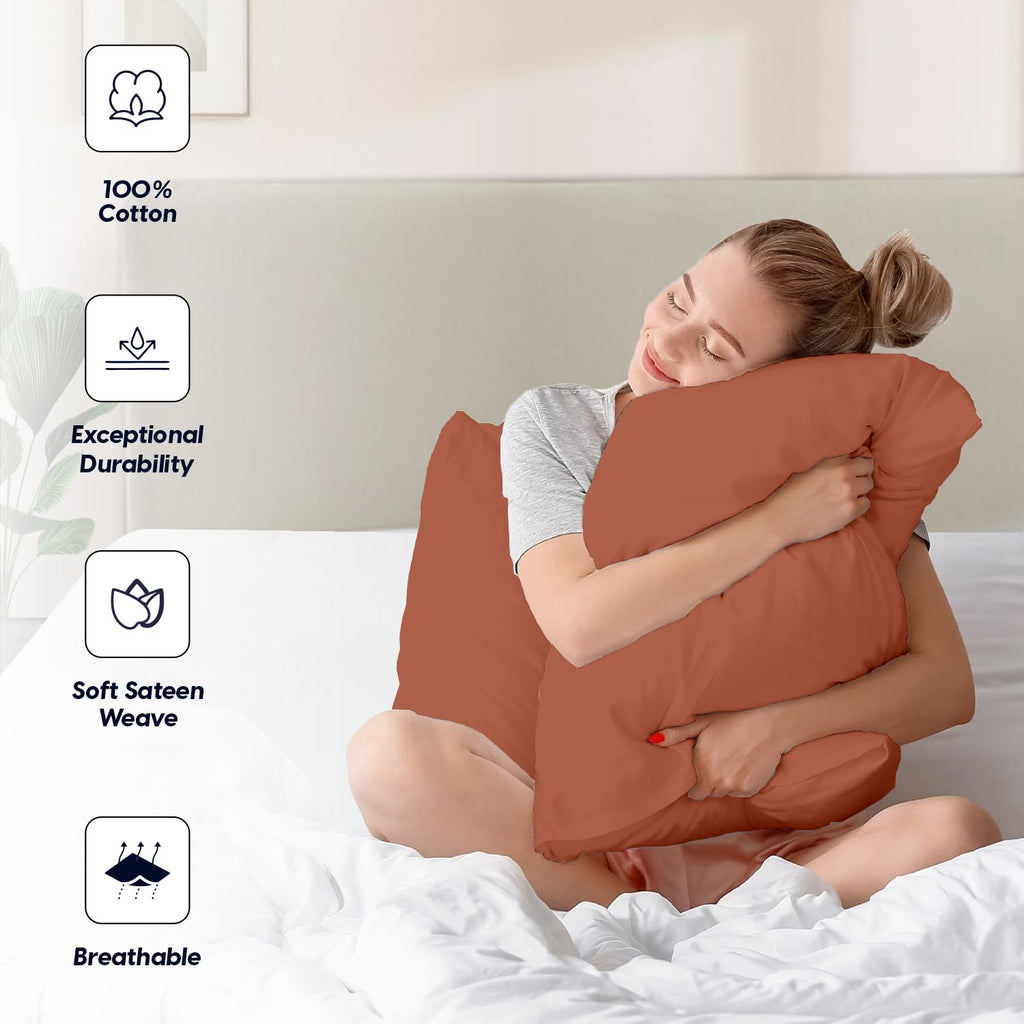 Standard Size Pillow Cases Set of 2, 600 Thread Count 100% Egyptian Cotton Terracotta Pillow Covers, Soft Hotel
