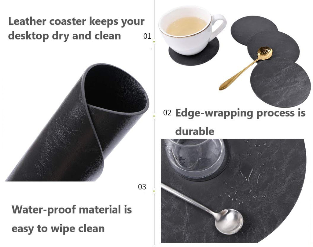 Set of 8 Embossed PU Leather Placemats, 13''and 3.9'', Gray