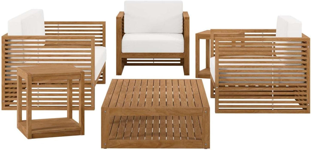 Carlsbad 6-Piece Teak Wood Outdoor Patio Set in Natural/White