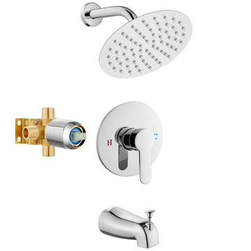 Shower Faucet Set with Tub Spout,8" Bathtub Faucet-Chrome Polish
