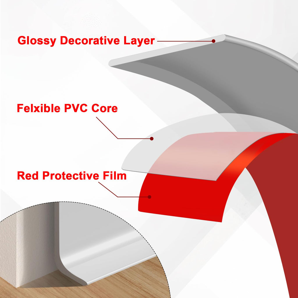 Flexible Wall Base Moulding Trim, Self-Adhesive Vinyl Wall Molding for Walls, Peel and Stick Molding Trim for Vinyl