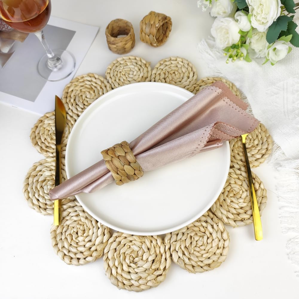 Rattan Woven Napkin Rings Natural Rustic Boho Napkin Ring - Set of 12