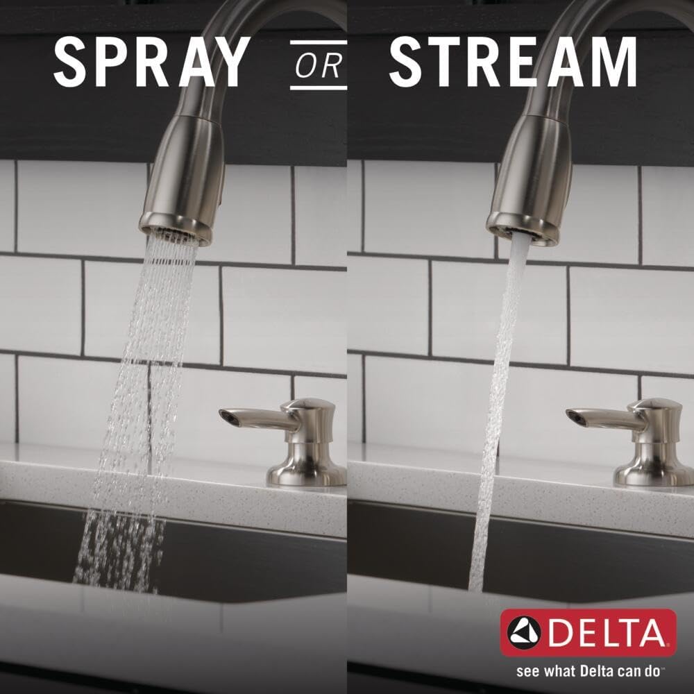 Kate Brushed Nickel Kitchen Faucet with Pull Down Sprayer and Soap Disperser, Modern Two Hole Kitchen Sink Faucet