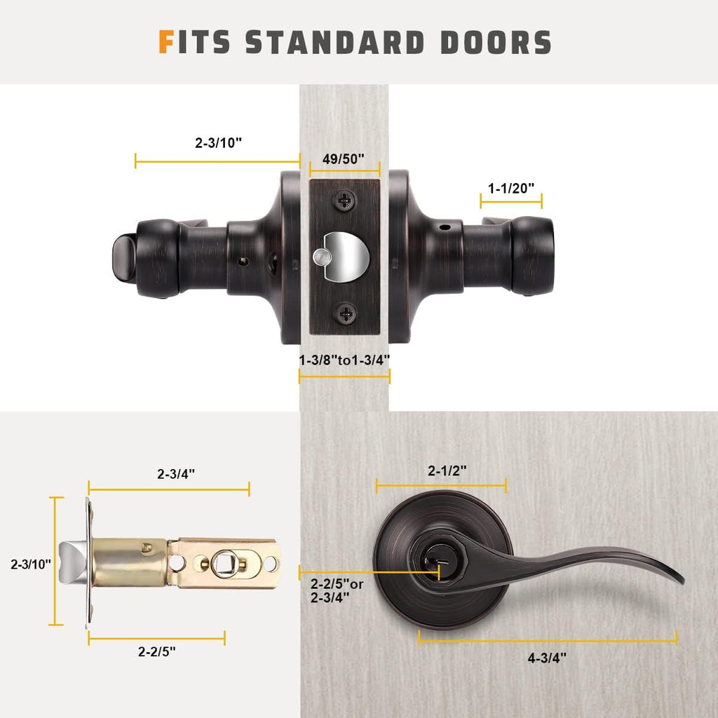 2 Pack Bronze Door Knobs, Exterior Door Handle Levers for Gate/Front Doors, Rubbed Brush Entry Door Handle with Lock