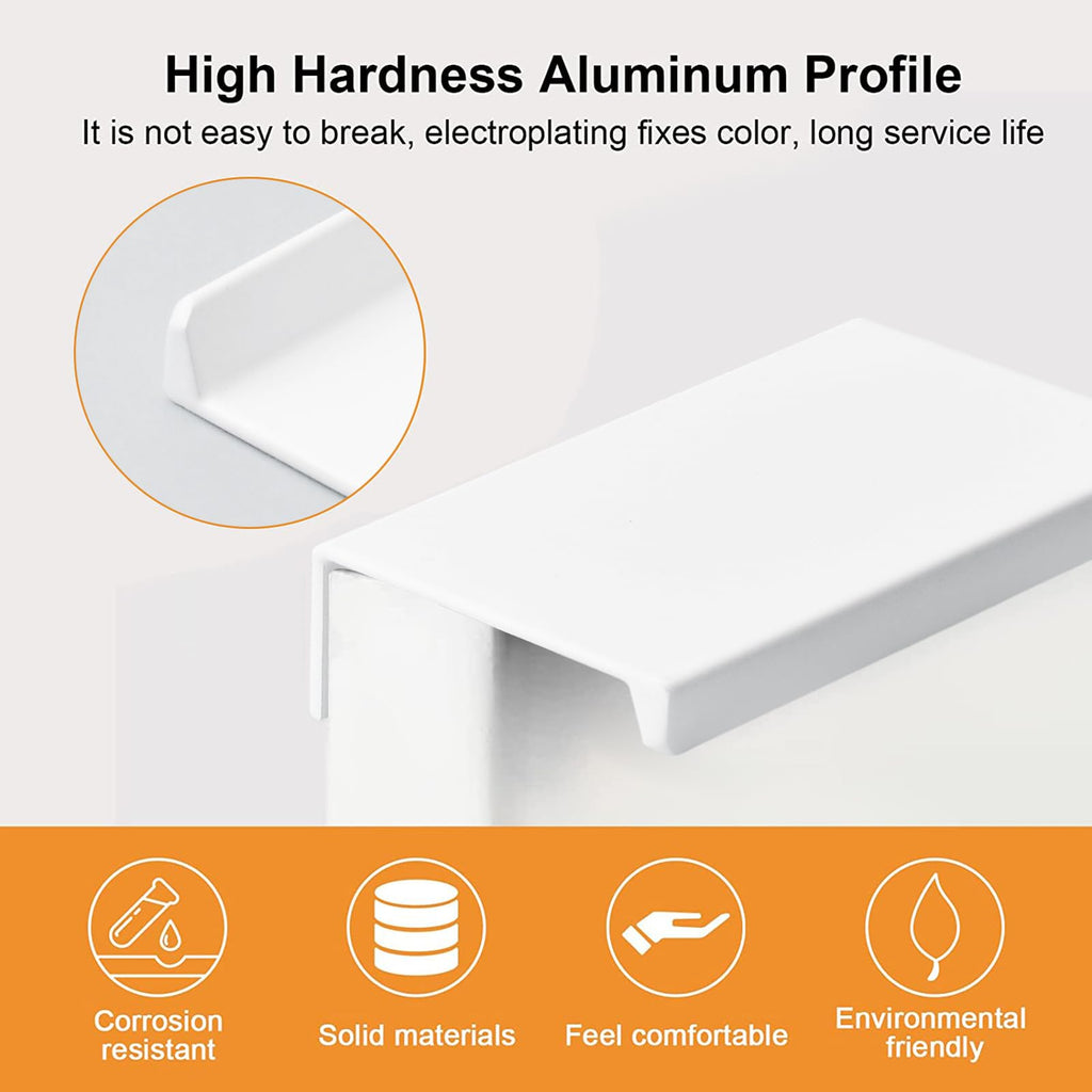 White Mini Finger Edge Pull, 10 PCS Concealed Handle Modern Style Drawer Handle, Right Angle Aluminum Alloy Invisible