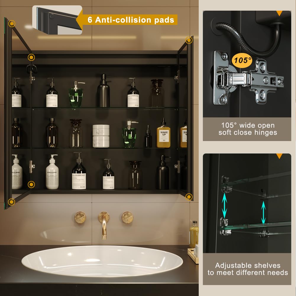 31x28 Inch Two Doors Aluminum LED Bathroom Medicine Cabinet with Mirror