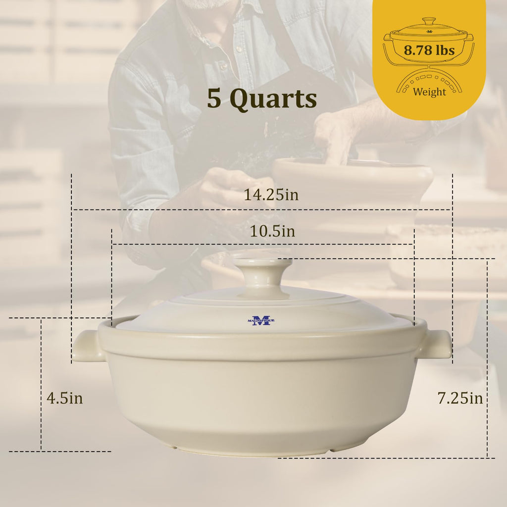 5 Quart Flami Pot with Lid, Natural Clay Pot for Cooking, Non-Toxic PFAS-Free Casserole Dish for Oven & Stovetop