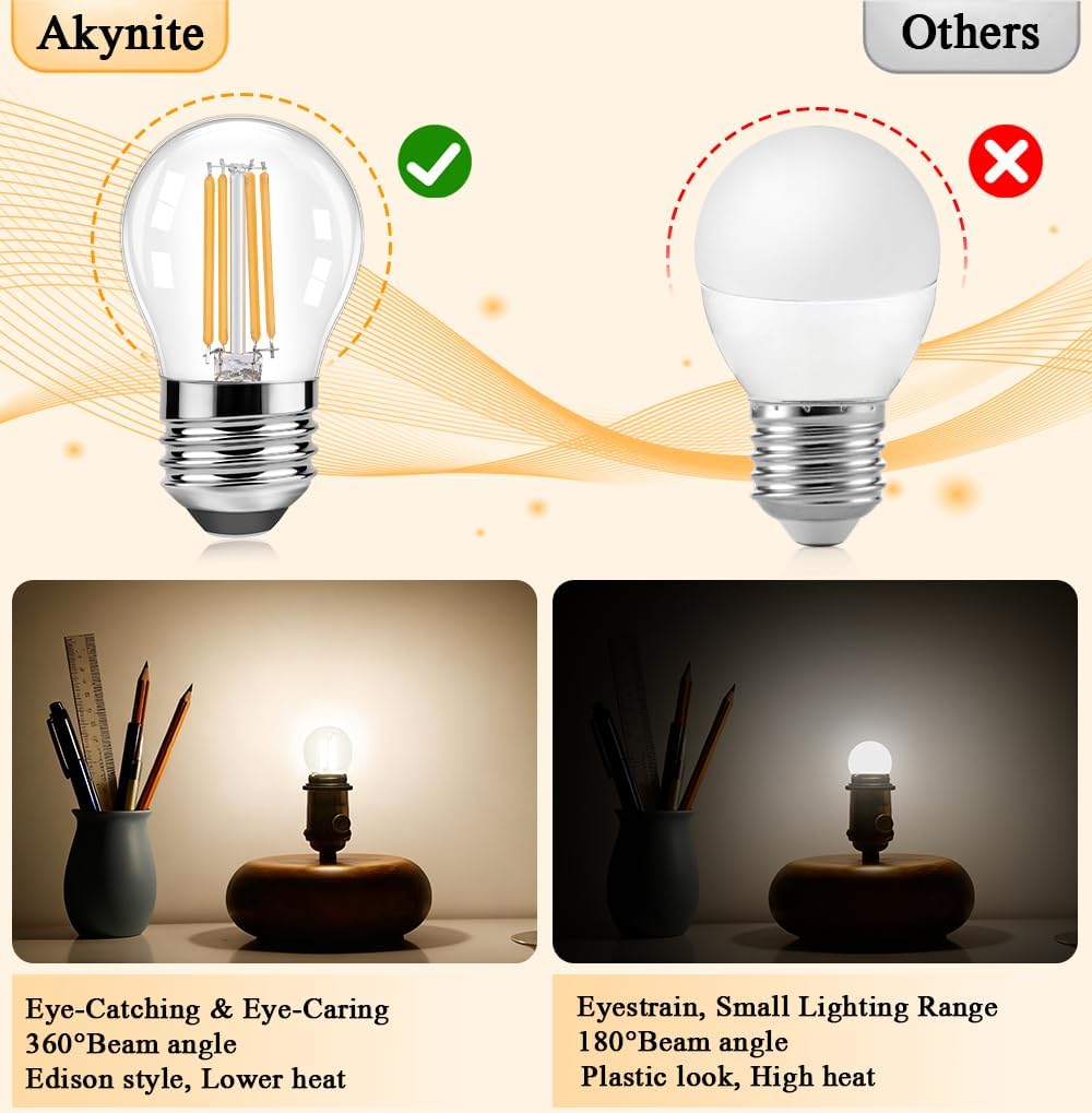 G45 E26 LED Edison Filament Bulbs 6W Equivalent 60 Watt, 2700K Warm White