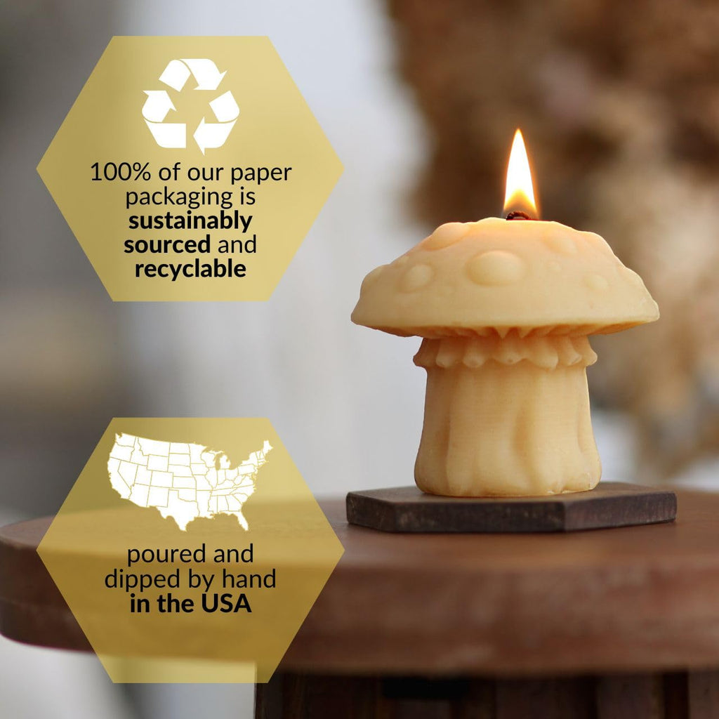Beeswax Amanita Mushroom Candle, 3.5 x 3in