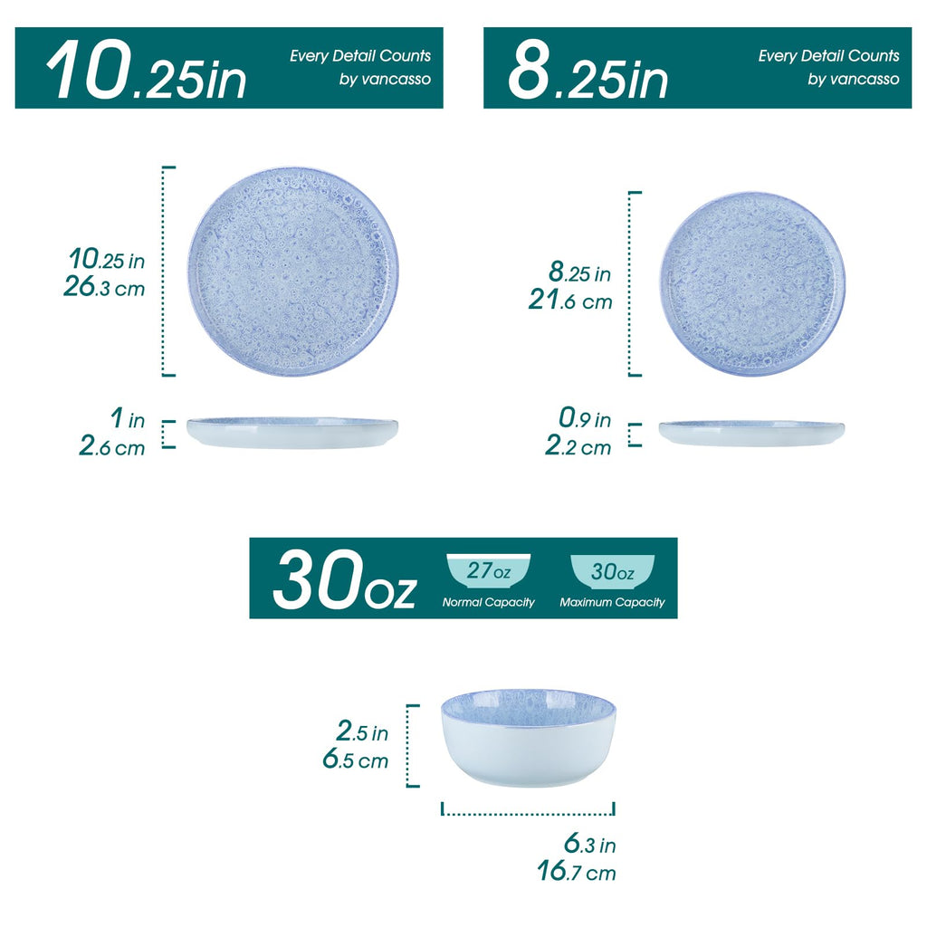 Reveal Ceramic Plates and Bowls Set for 8, 24-Piece Dinnerware Set