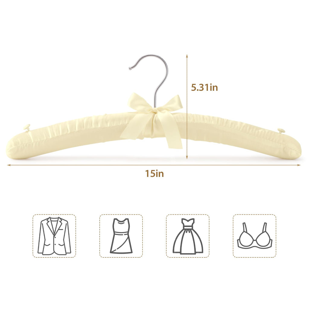 Padded Hangers for Women Clothing, 15 Inch Satin Hangers with Shoulder Buckles, Thick Foam Padding for Sweaters