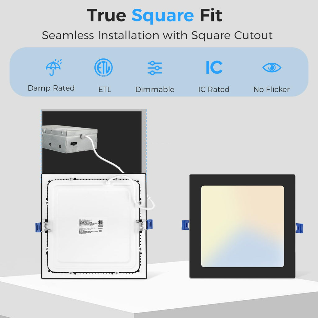6 Pack 3 Inch Square LED Recessed Lighting, 5CCT, 6W, Dimmable