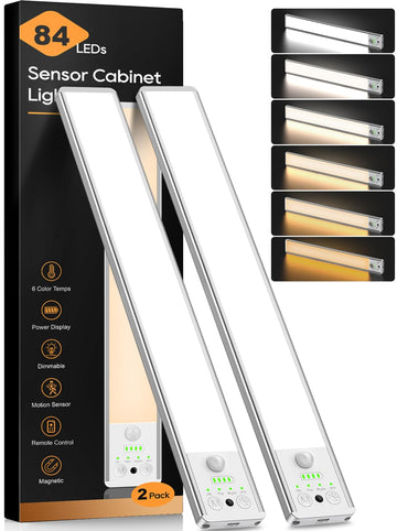 10.5 Inch Under Cabinet Lighting, 6 Color Temps Motion Sensor Light Indoor, LED Power Display Rechargeable Battery
