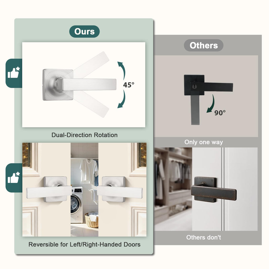 5 Pack Brushed Nickel Passage Door Levers Interior Door Handles Square Closet Door Lock Keyless Straight Lever Door