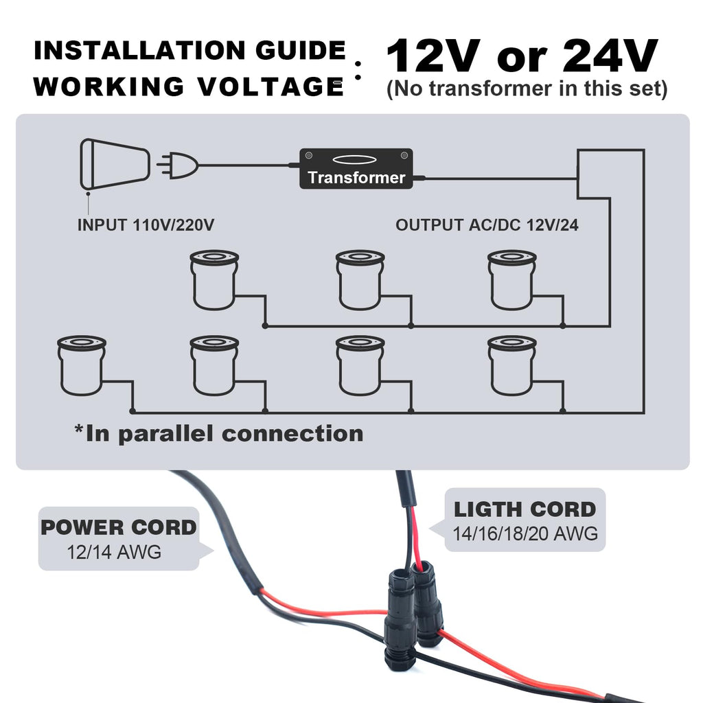 4Pack 3W Low Voltage Landscape Lights with Connectors 12-24V LED In-Ground Lights IP67 Waterproof Garden Lighting