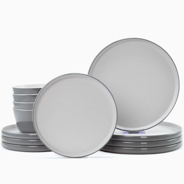 Melamine Dinnerware Sets, Dishware Sets for 4, Light Grey, White