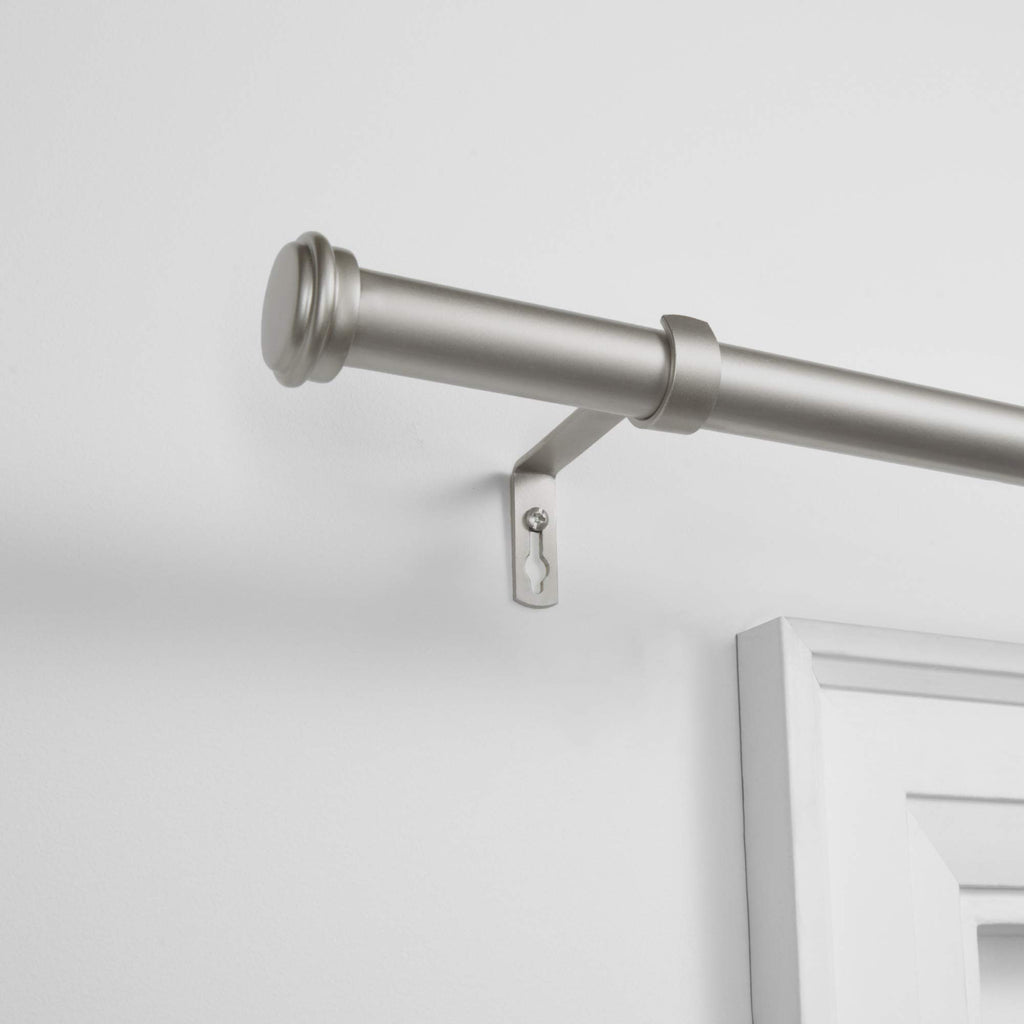 Topper 1" Curtain Rod and Finial Set, Matte Silver, Adjustable 84"-160"