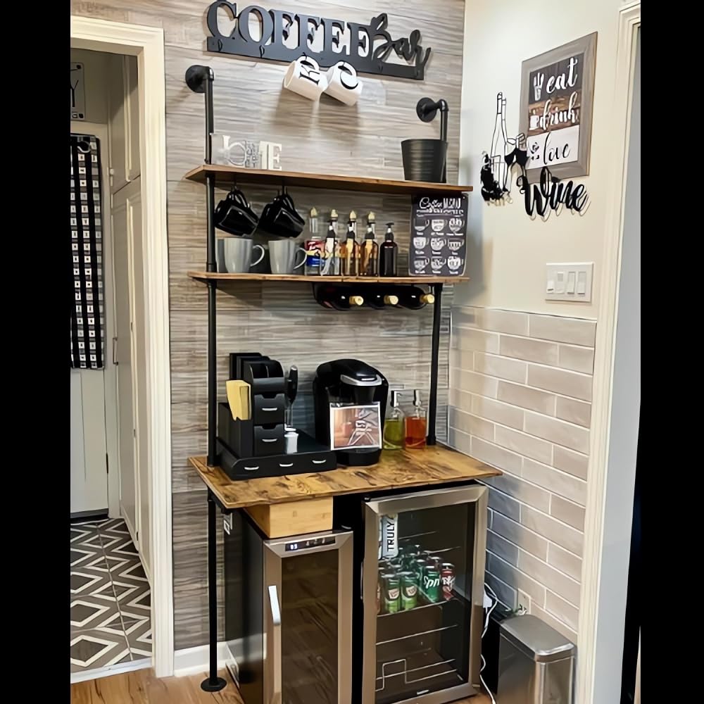 Wall Mounted Desk with Shelves, Industrial Ladder Style Floating Desk for Small Spaces, Computer Table with Storage