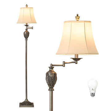 Traditional Floor Lamp with 350° Swing Arm,3 Color Temperatures,Silver