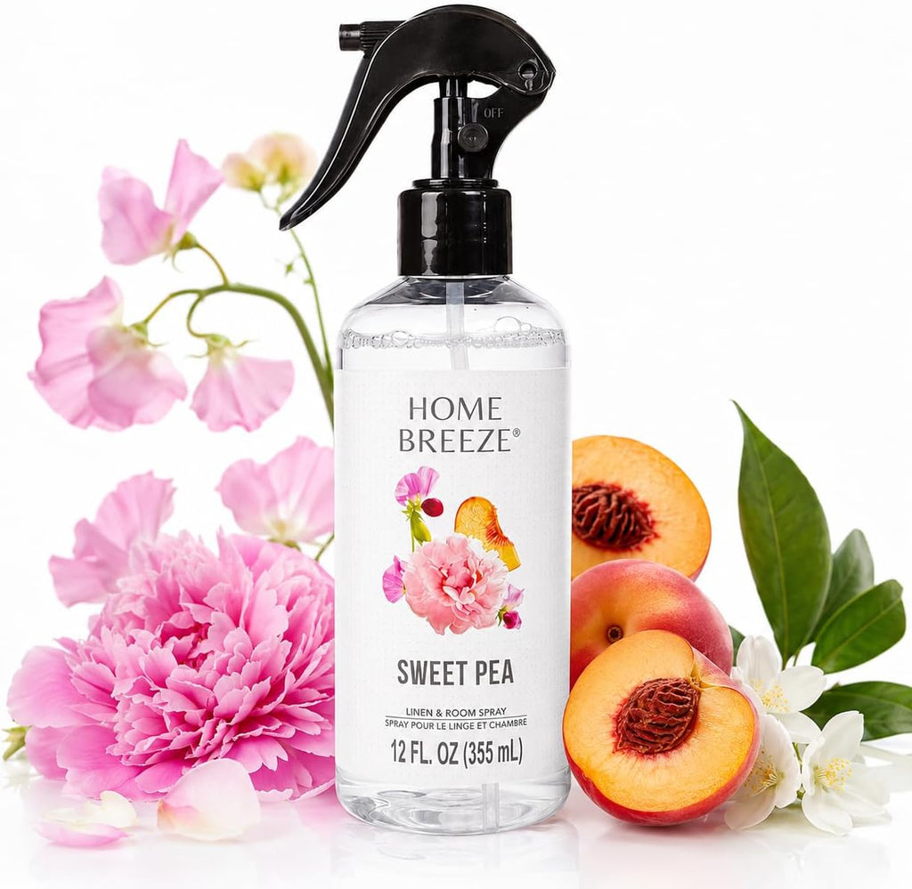 Home Breeze Sweet Pea Linen & Room Spray, 12 fl oz (355 mL) - Long-Lasting Fresh Floral Scent for Linens, Bedding - Set of 2