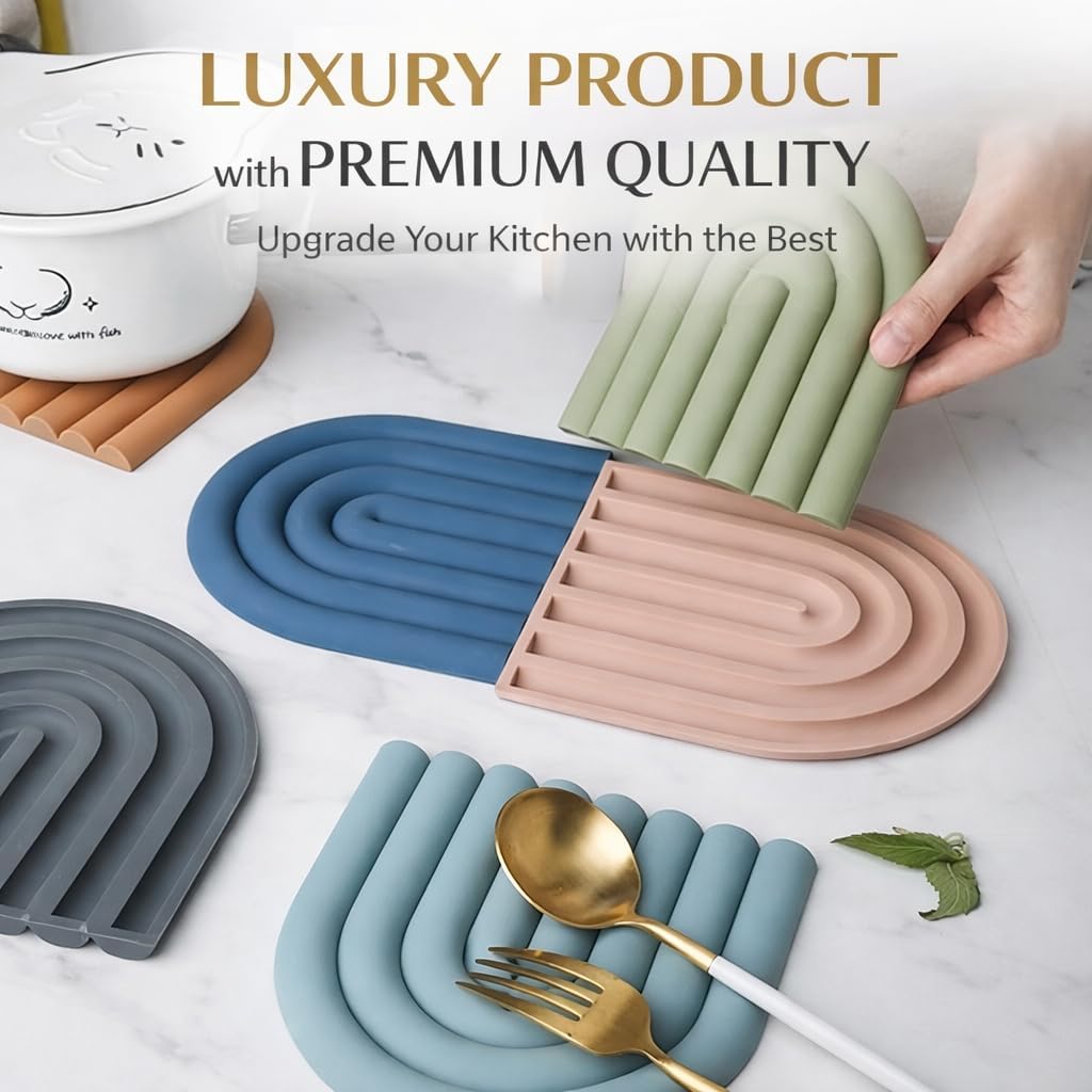 Silicone Drink Coasters - Heat Resistant Non-Slip Trivet Mats for Hot Pots, Coffee & Tea Cups, Rainbow - Set of 6