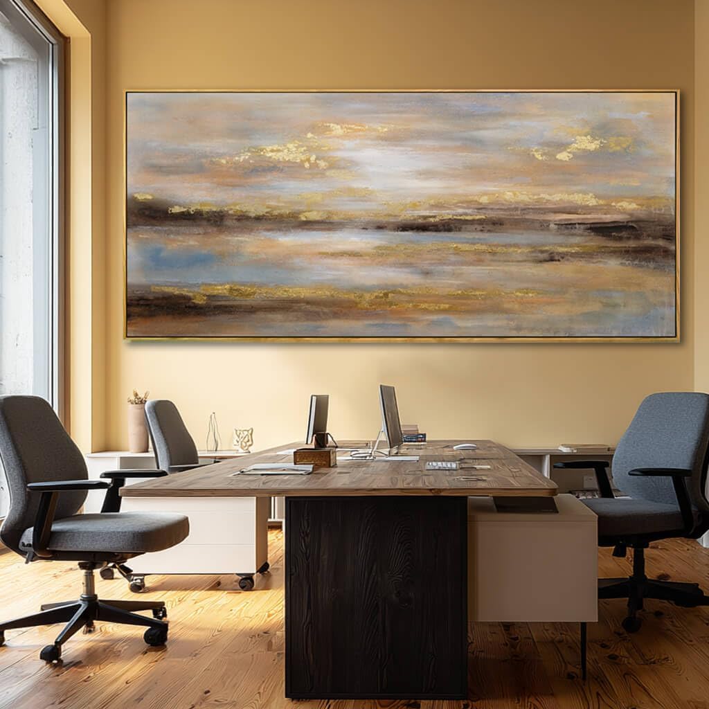 Gold Abstract Wall Decor Modern Artwork Framed Canvas Painting Large Wall Art Bedroom Wall Decor Living Room Print