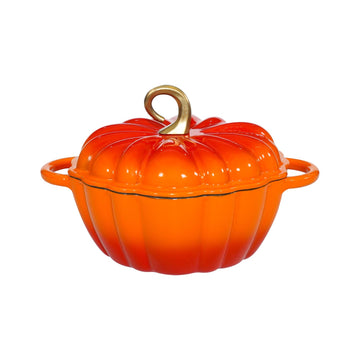 Pumpkin Enameled Cast Iron Dutch Oven with Lid, 4.5 QT Heavy Duty and Dual Handles Pot, Serves 3-5 and Oven Safe for