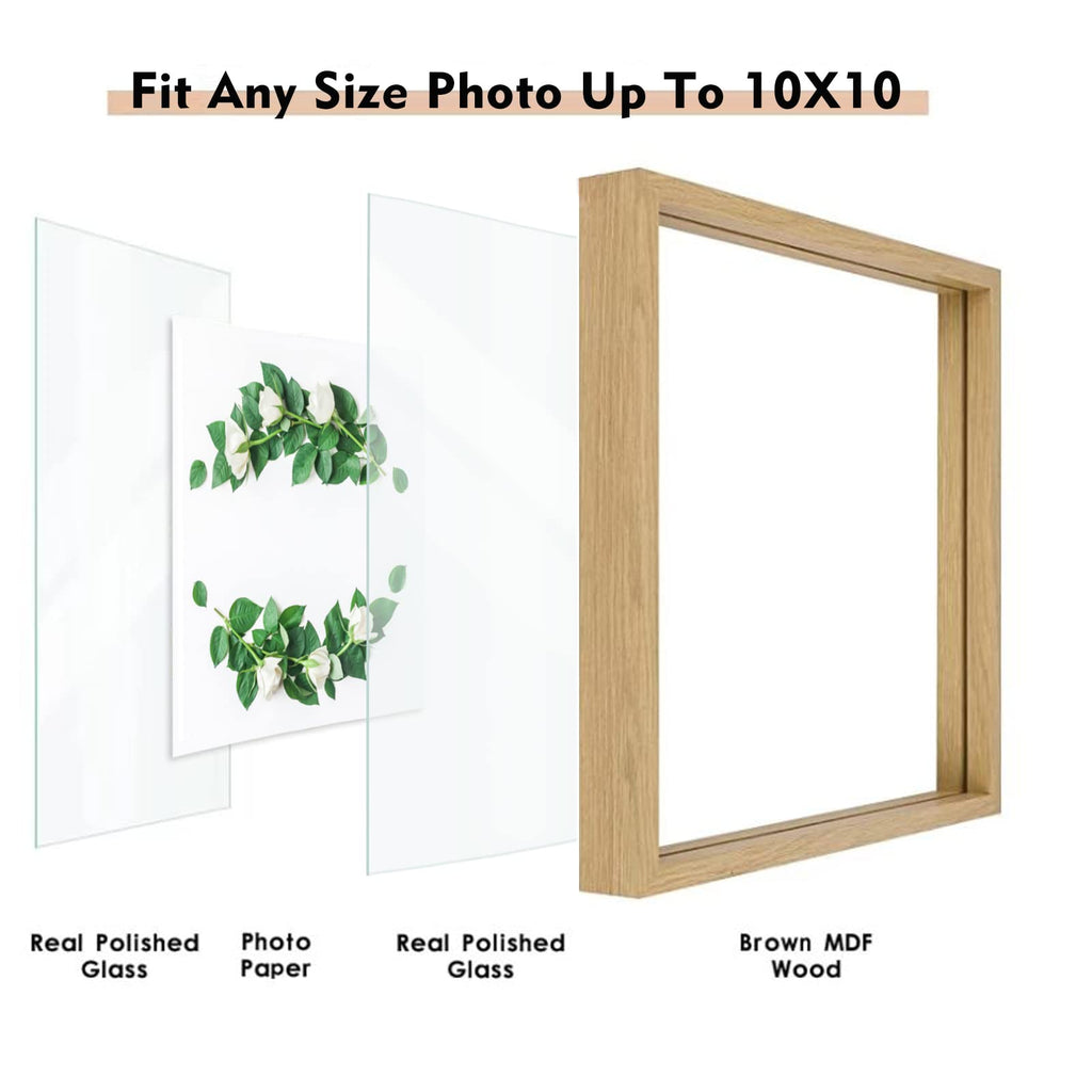 10x10 Floating Frame Set of 2, Double Glass Square Photo Frame, Display Any Size Photo up to 10x10, Wall Mount or