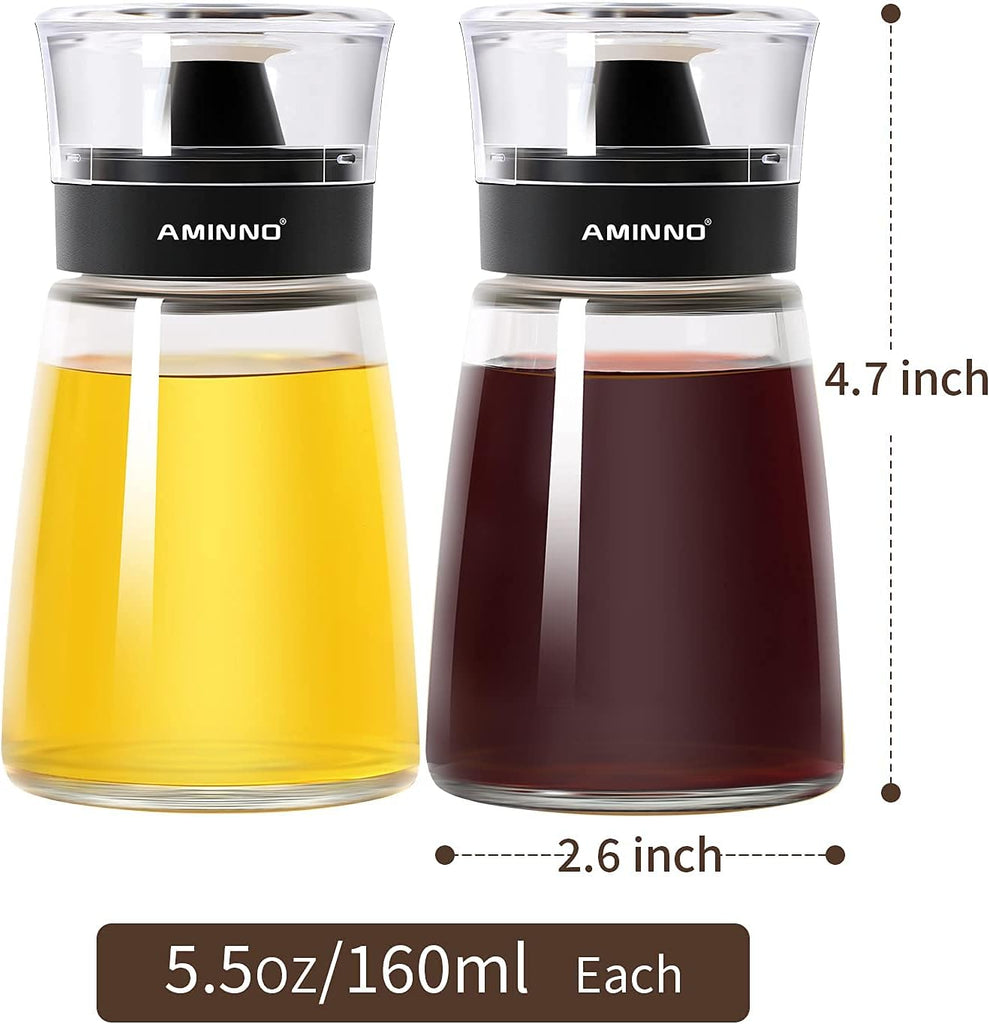 5.5oz Oil and Vinegar Cruets 2 Pack Glass Oil Dispenser Bottles for Cooking Leakproof and Drip Free Spouts - Set of 2