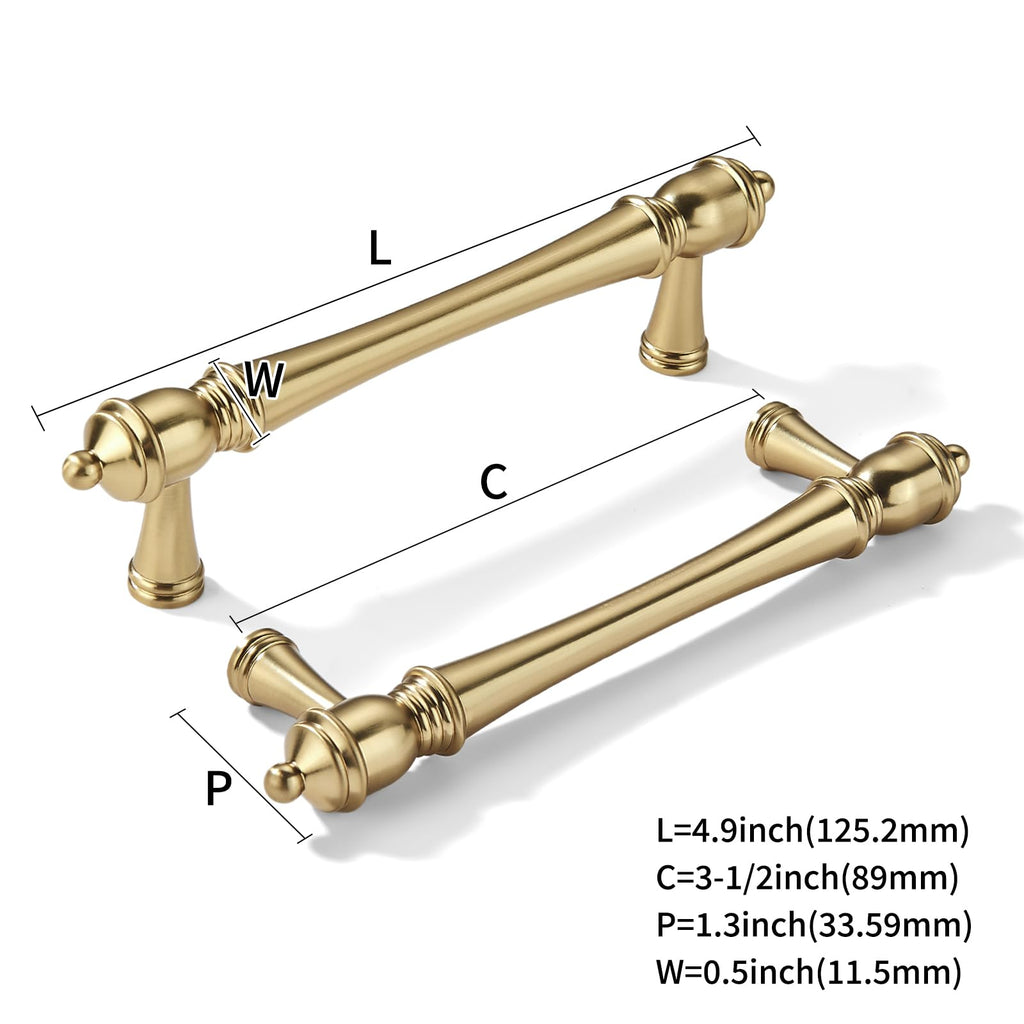 10 Pack 3-1/2 inch(89mm) Hole Center Champagne Bronze Cabinet Pulls Heavy-Duty Solid Warm Brass Cabinet Hardware