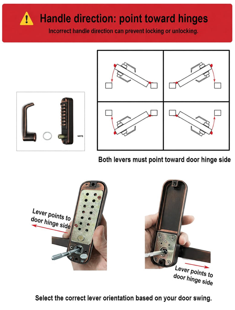 Single-Sided Keyless Entry Door Lock, Lever Handle OR Bronze