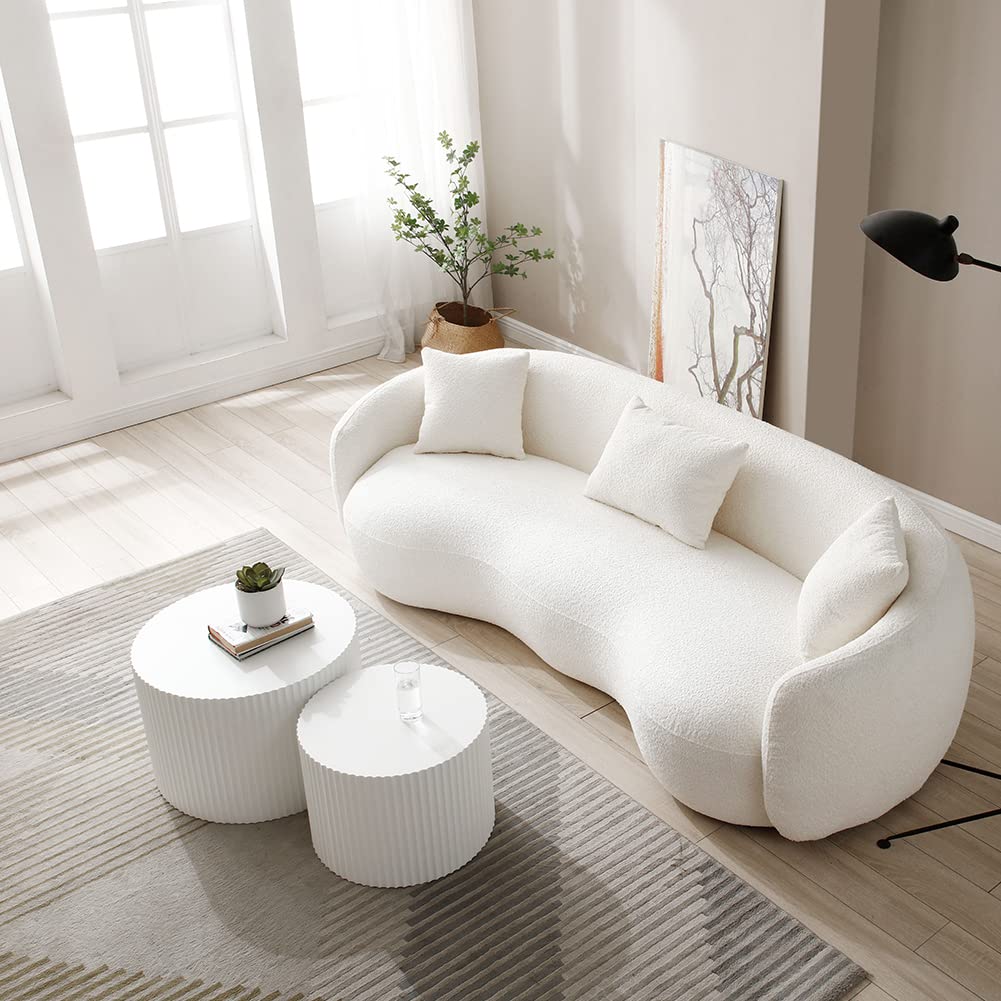 White Round Coffee Nesting Coffee Set of 2 Contemporary Circle Coffee Fluted Side Tables End Office