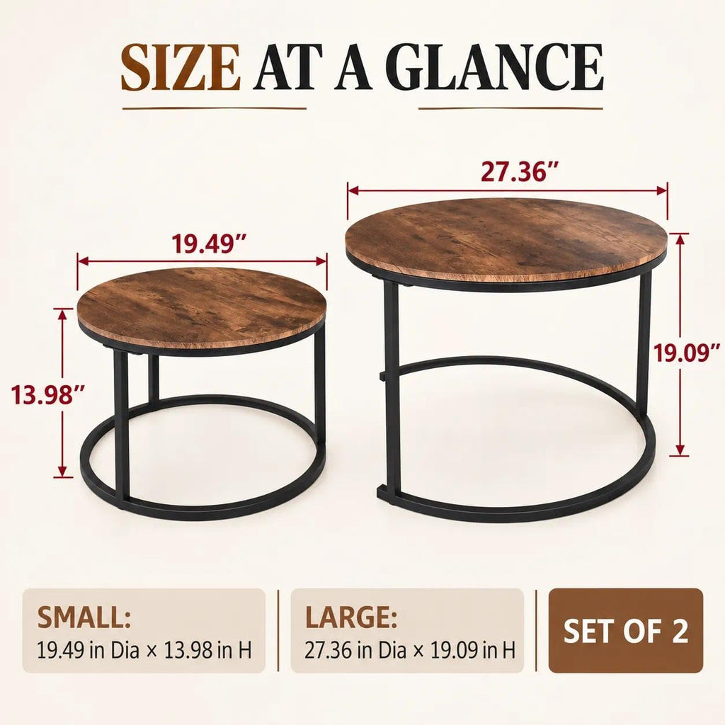 Round Coffee, Nesting Coffee Set of 2, Rustic Brown