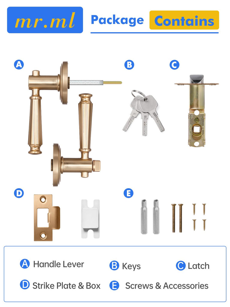 Door Handle Champagne Bronze Keyed Entry Door Lever with Lock, 1 Pack
