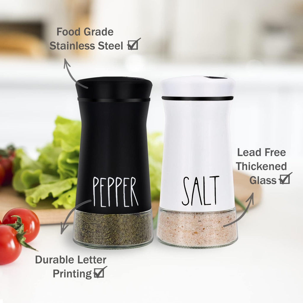 Farmhouse Salt and Pepper Shakers with Adjustable Pour Holes, Refillable Salt Shaker by - Set of 2