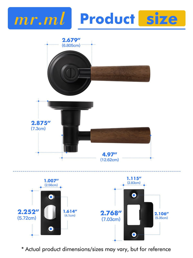 Door Handle Black Keyless Privacy Wood Door Lever, 1 Pack