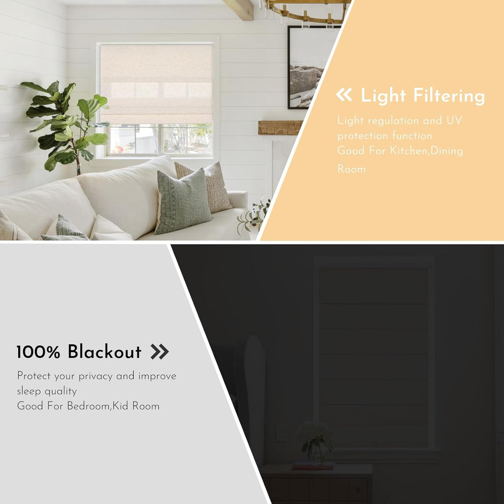 Cordless Blackout Roman Shades for Windows,Natural Woven Linen Fabric Roman Shades,Thermal Insulated Roman Blinds,UV