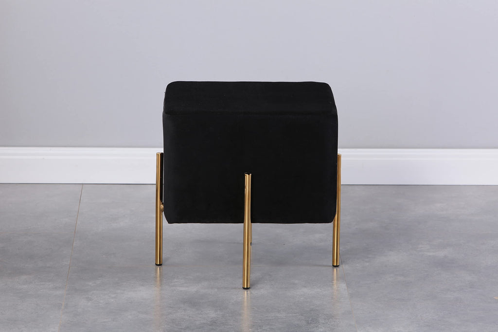 Black Velvet Foot Stool Set of 2, Modern Luxury Vanity Ottoman Stools with Gold Legs, Cube Accent Foot Rest Bedroom